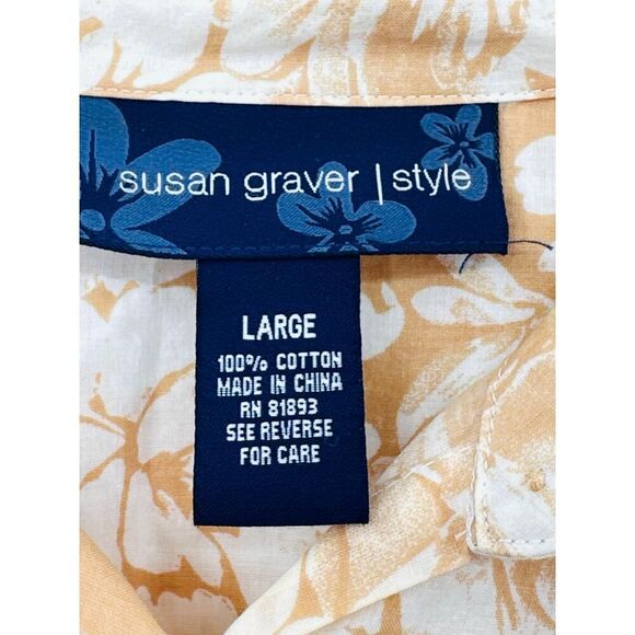 Susan Graver Style 100% Cotton Cream Floral Button Down Blouse Shirt Size Large - Picture 6 of 8